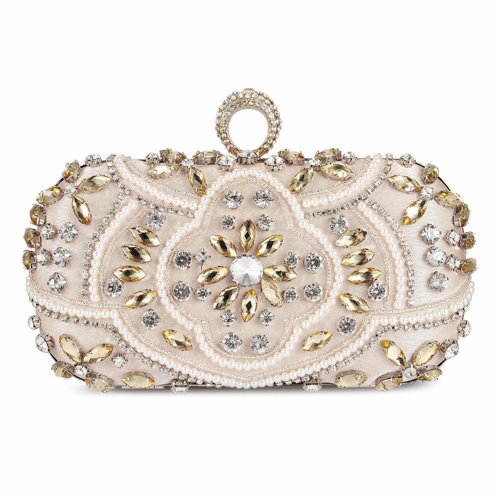 Beaded Champagne Clutch Bag Fashion Diamond Rhinestone Clutch Evening :>